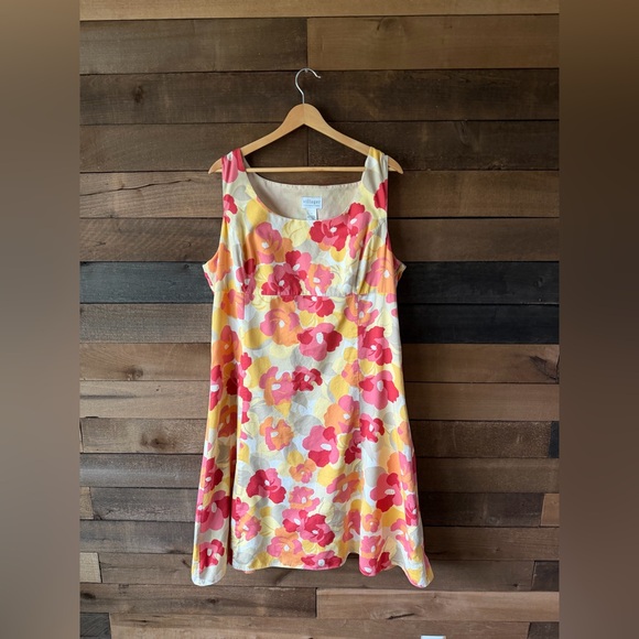 Vintage Floral Cotton Sundress Pink Yellow Sleeveless Fit And Flare Dress - Picture 7 of 11